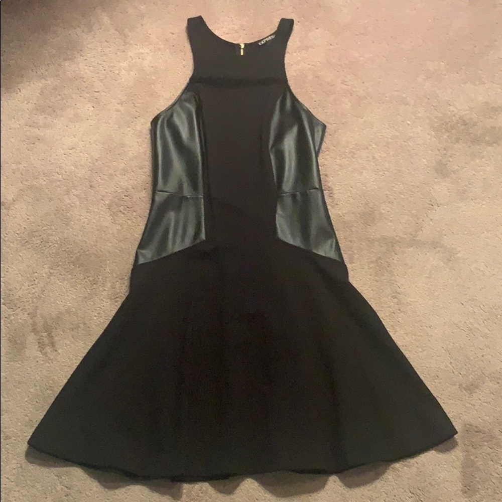 NWOT black dress with leather detailing down sides